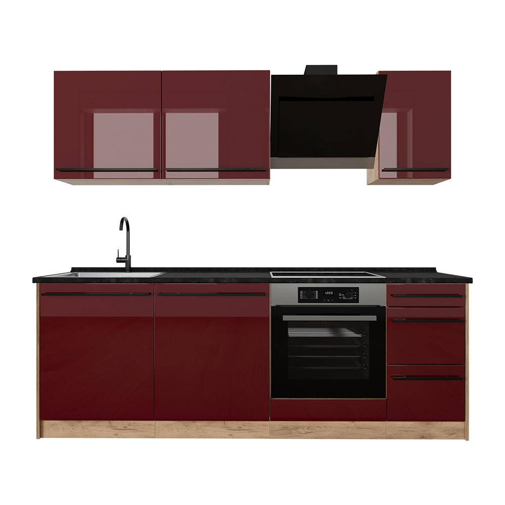Vicco Küchenzeile Rot, Honigeiche 220x81.6x60 cm