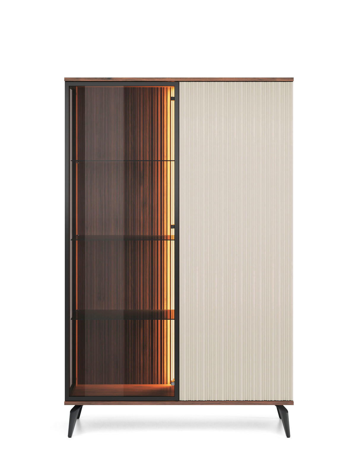 VITRINE YUKO WT103 103 cm (Warmia Nussbaum, Kaschmir, Glas, LED Inklusive) - Kaschmir/Walnussfarben, Glas/Holz (103/162/39cm) - Ravio