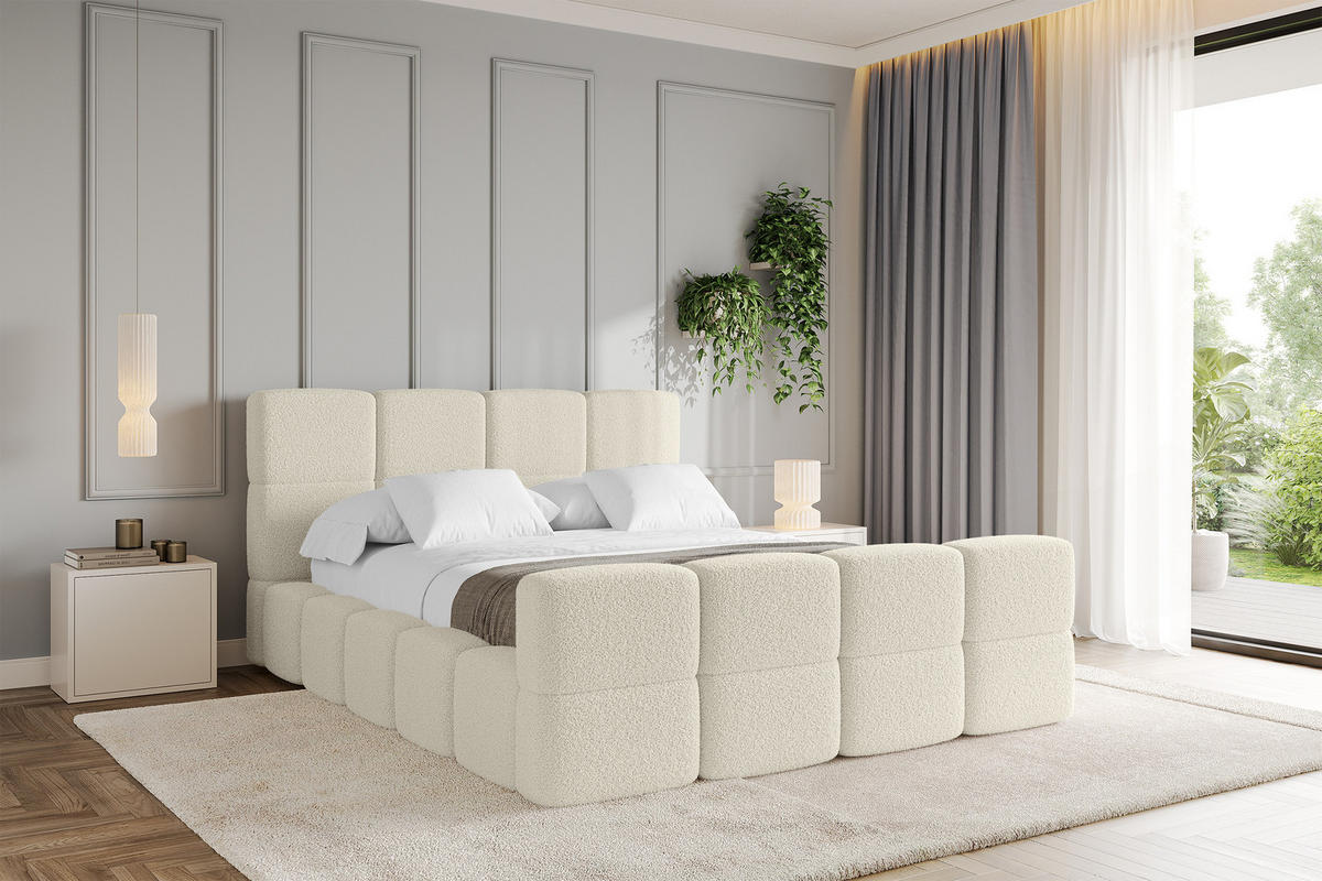 POLSTERBETT mit Bettkasten und Lattenrost mit Matratze H3/H4, Kopfteil, Boxbett, mit Stauraum - NATA-Z 160x200 Beige - Beige, Holzwerkstoff/Textil (160/200cm) - ALTDECOR