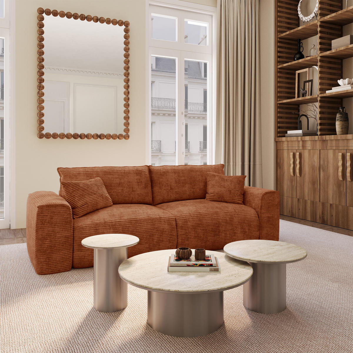 SCHLAFSOFA mit Stauraum COMO Cord Terrakotta 254cm - Dunkelorange/Terracotta, Textil (254/78/95cm) - Premium Interiors