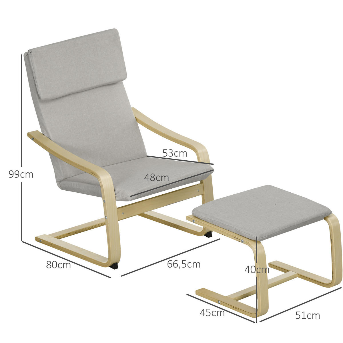 RELAXSESSELSET Hellgrau - Hellgrau, Kunststoff (80/99/66.5cm) - HOMCOM