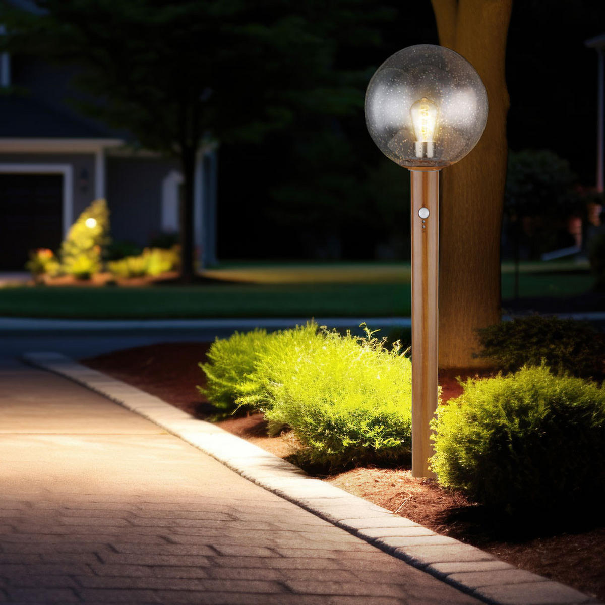 LED STEHLEUCHTE Holzoptik Braun - Braun, Glas (25/25/100cm) - Globo Lighting