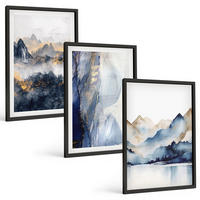BILDER SET 3er Set - 40x60 cm Schwarzer Rahmen - Blaue und graue Berglandschaften - Schwarz, Kunststoff (40/60cm) - TULUP