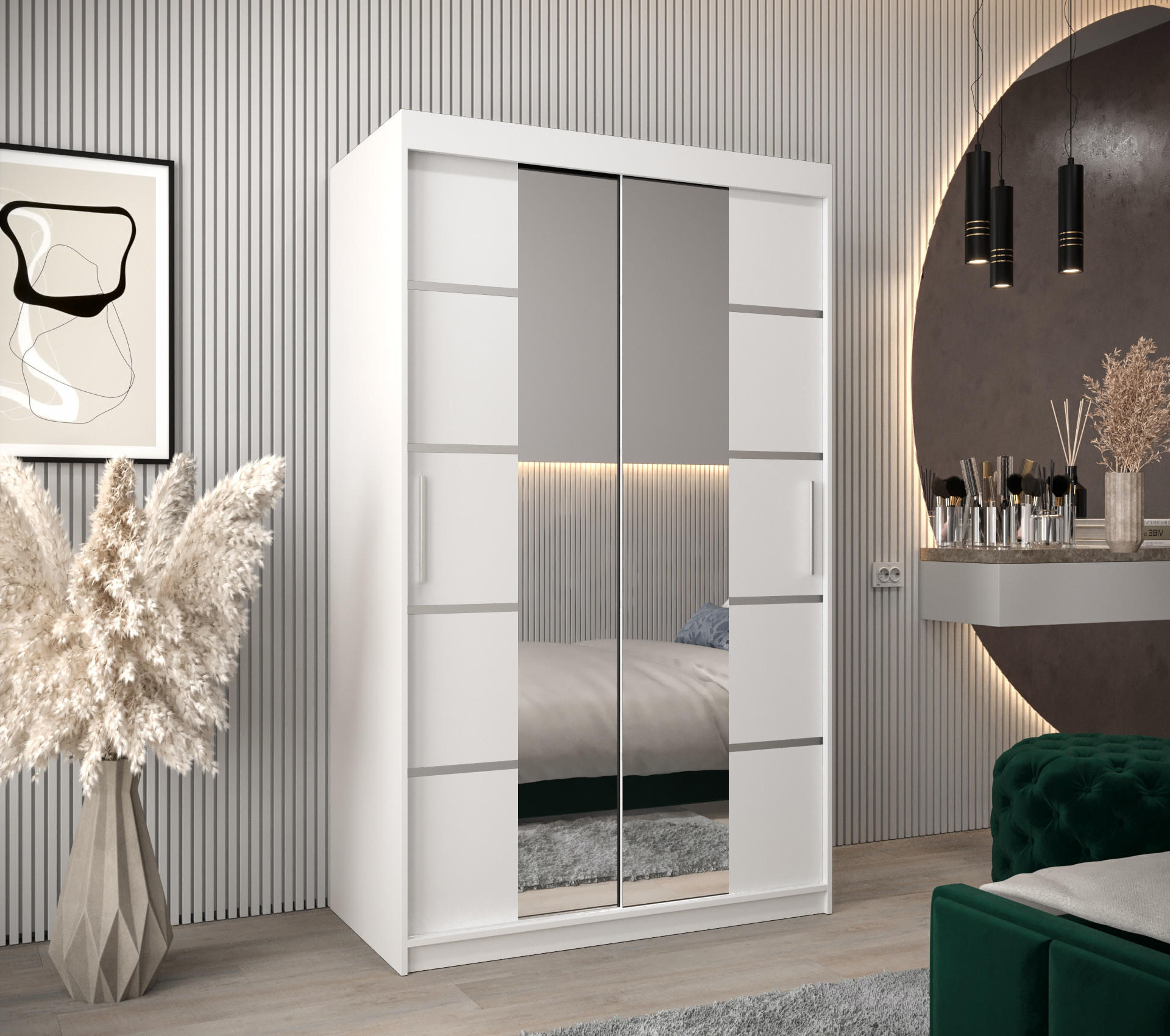 SCHWEBETÜRENSCHRANK 200/120/62 2-türig - Silberfarben/Weiß, Holz/Kunststoff (120/200/62cm) - MÖBEL KRYSPOL