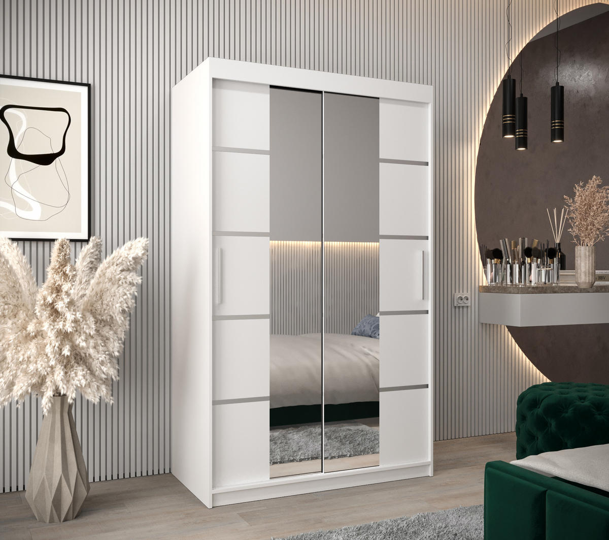 SCHWEBETÜRENSCHRANK 200/120/62 2-türig - Silberfarben/Weiß, Holz/Kunststoff (120/200/62cm) - MÖBEL KRYSPOL
