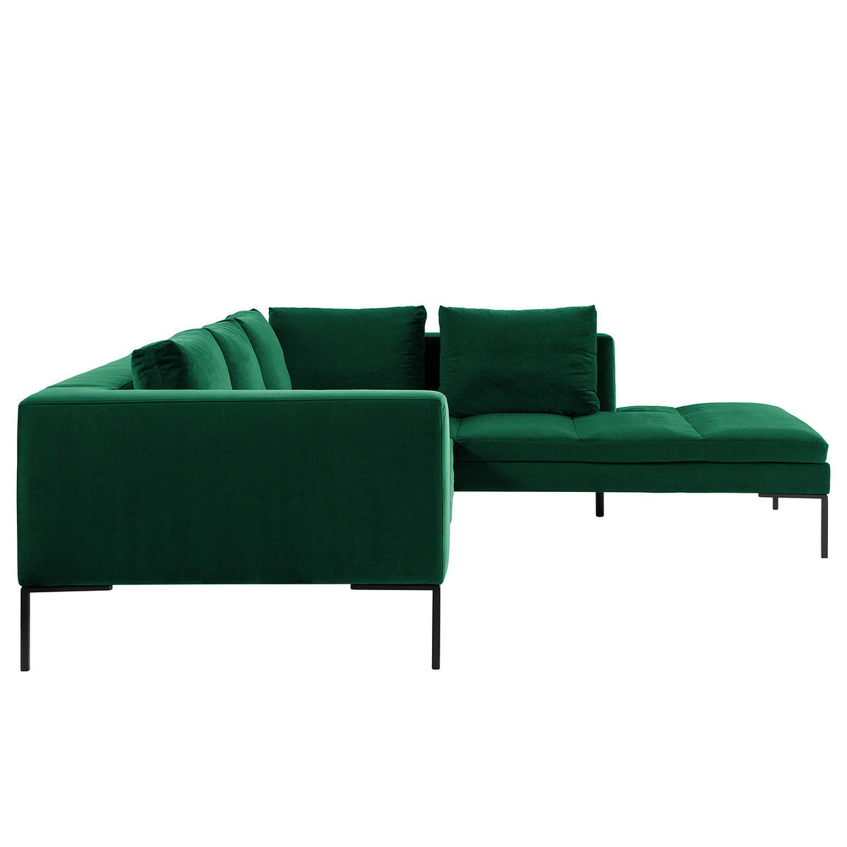 ECKSOFA mit Ottomane - Dunkelgrün/Schwarz, Textil/Metall (255/230cm) - home24