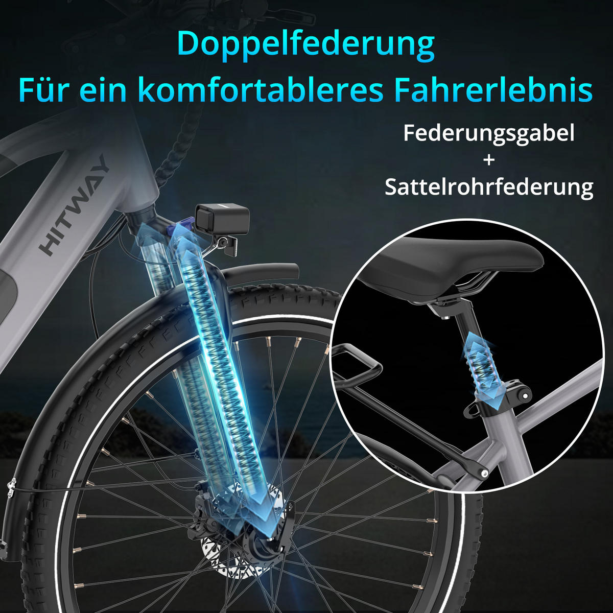 E-BIKE BK7SPLUS 27 kg Leichtbau mit 120 kg Traglast 3 Startmethoden Komfort für 170–195 cm - Grau, Metall (86cm) - HITWAY