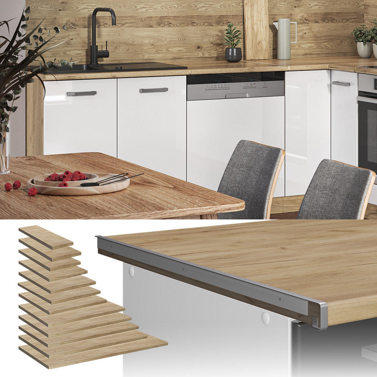 KUCHYŇSKÁ PRACOVNÍ DESKA R-Line Zlatý mocný dub - medově dubová, kompozitní dřevo (50/2.8/60cm) - Vicco