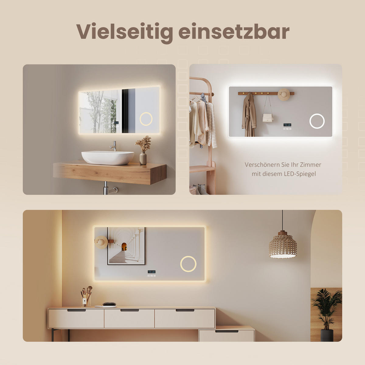 BADSPIEGEL mit Bluetooth Anti-Beschlag mit Integriertem Schminkspiegel 100/60 cm - Weiß, Glas (60/3.5/100cm) - EMKE