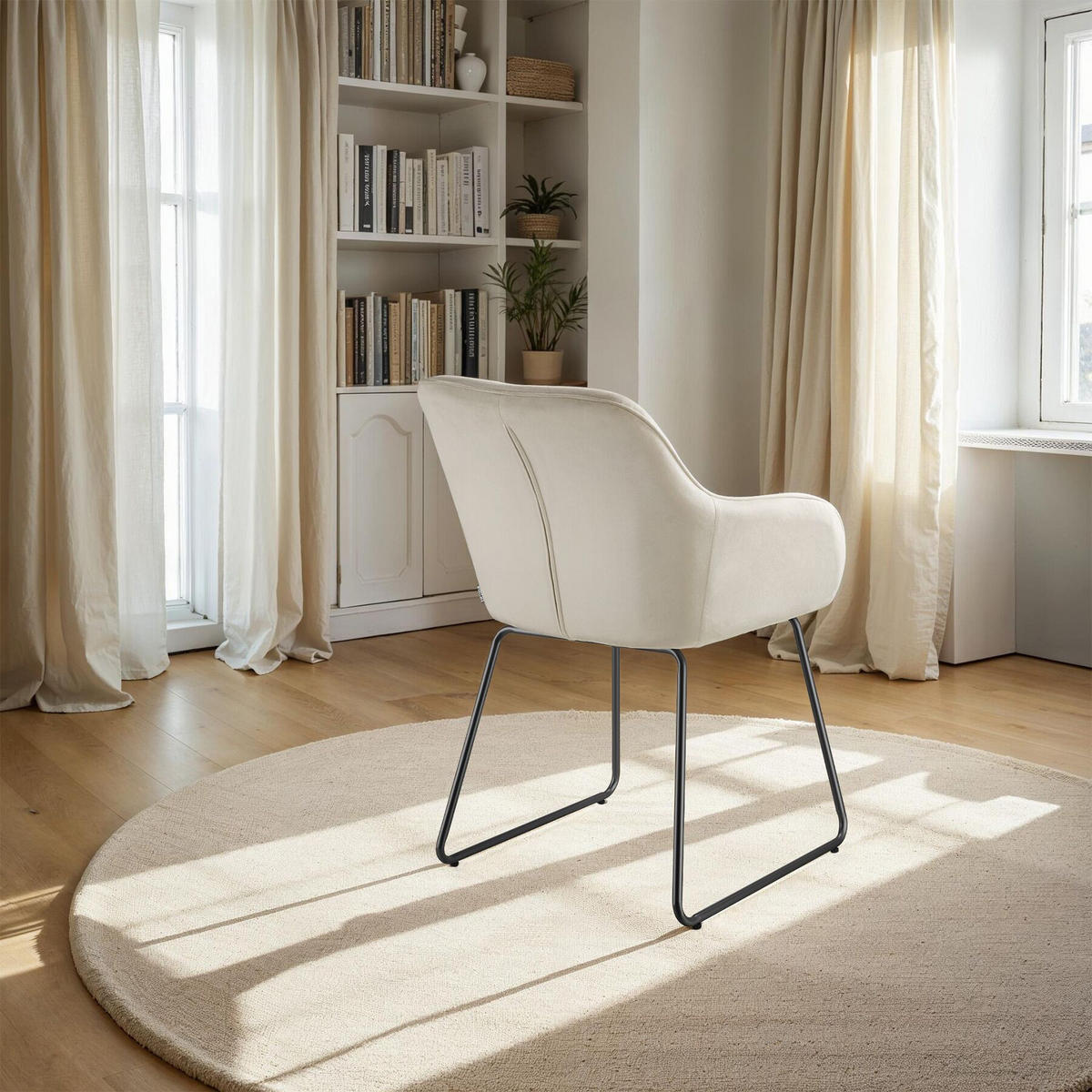 ESSZIMMERSTUHL Jeane,57 x 61 x 85,5 cm, Belastbarkeit 120 kg,Samtoptik creme/schwarz - Schwarz/Samtahornfarben, Kunststoff (57/85.5/61cm) - tectake