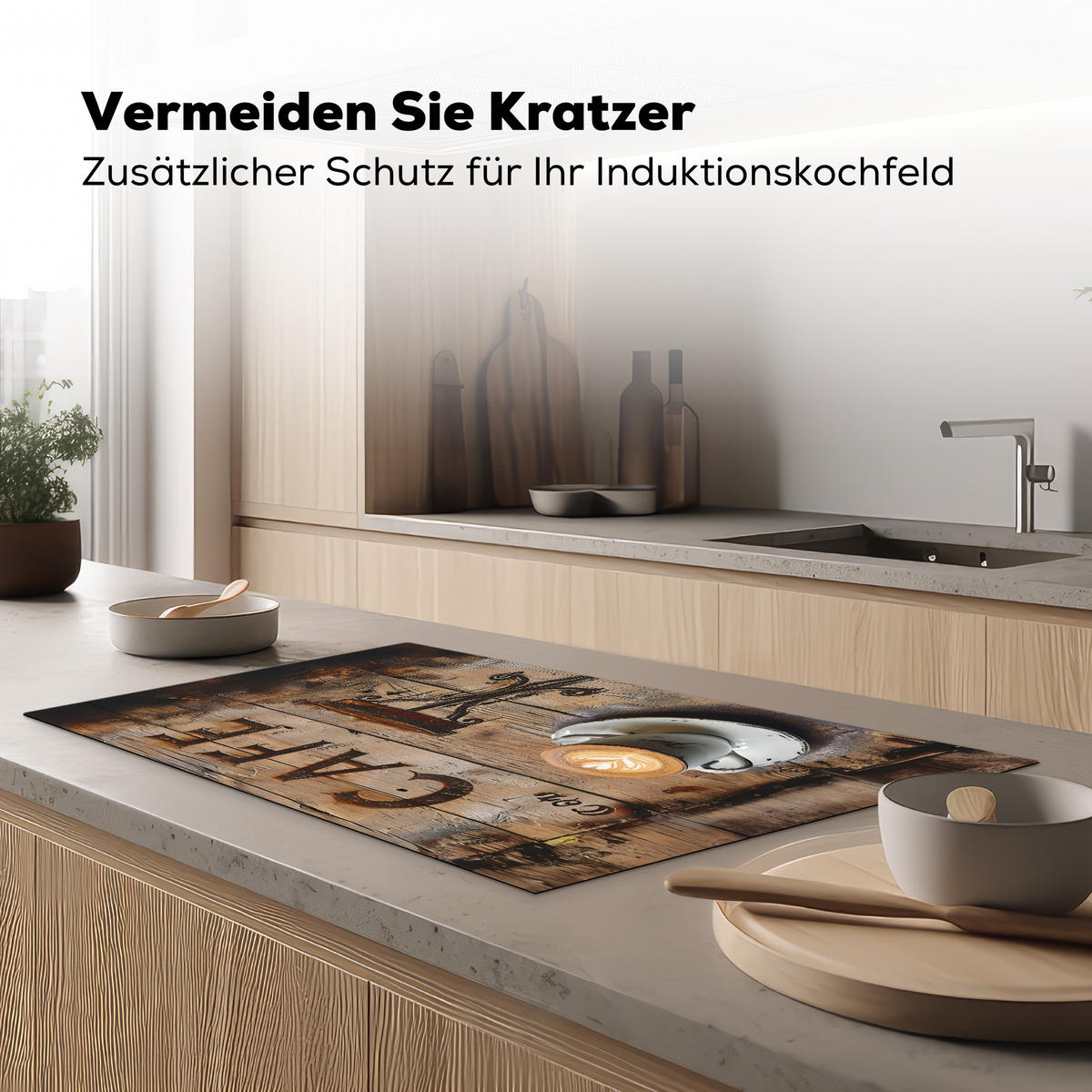 HERDABDECKPLATTE Cafe - Holz - Kaffee - Regale 89x51 cm - Schwarz, Kunststoff (89.6/0.2/51.6cm) - MuchoWow