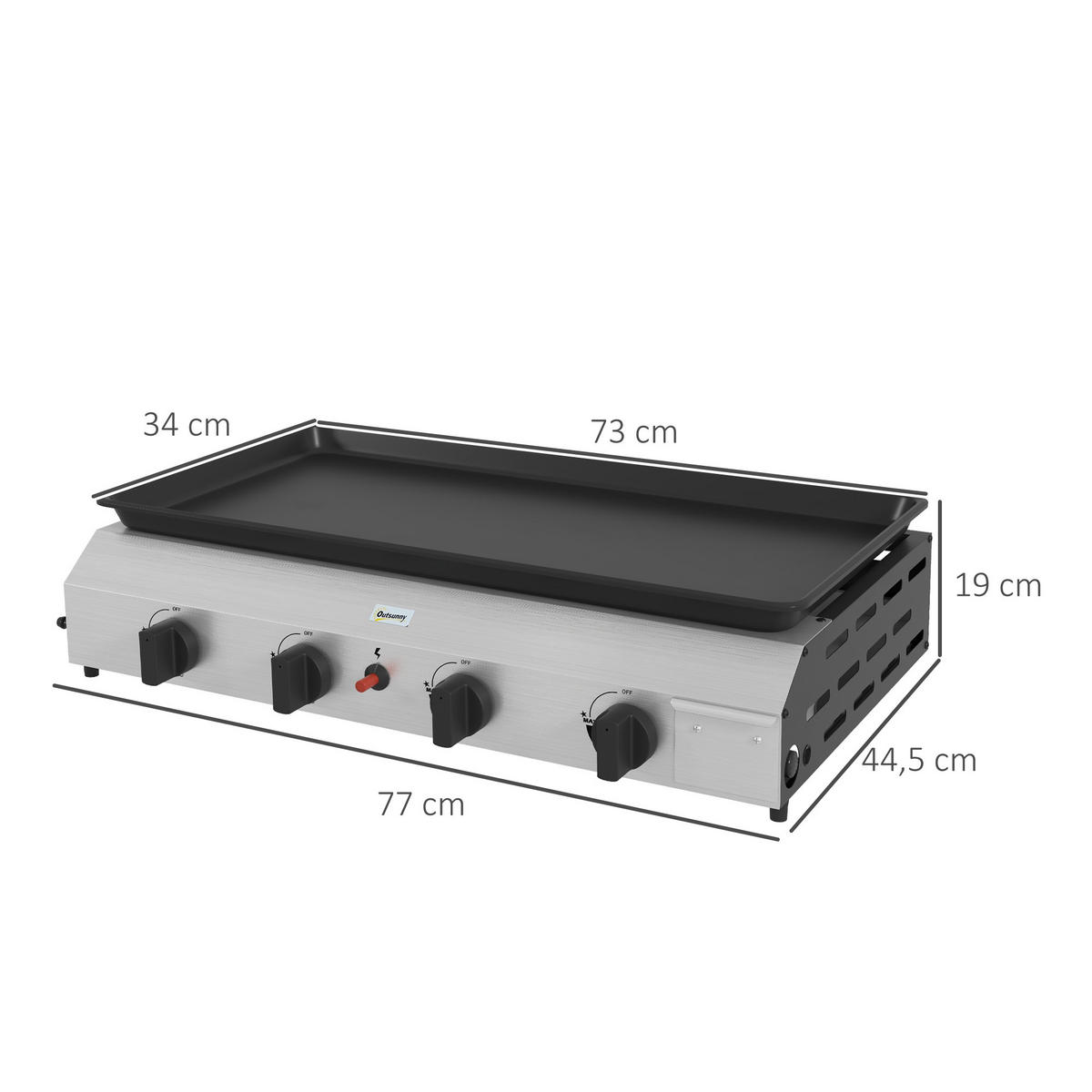 PLANCHA DE-18614 4 Brenner, 9,6 kW - Silberfarben, Metall (44.5/19/77cm) - ComfortXL