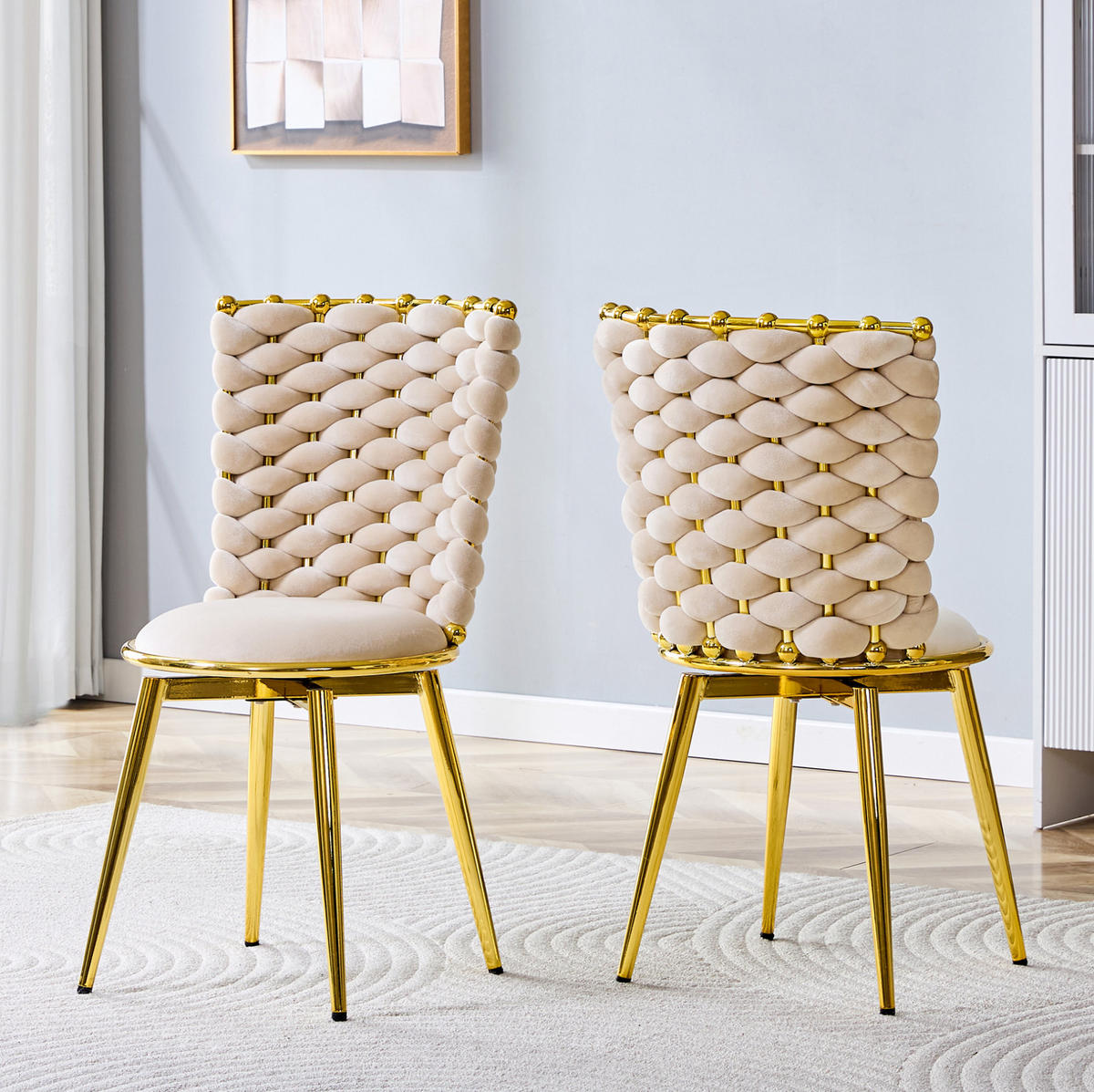 ESSZIMMERSTUHL 2er-Set Samt Beige mit goldfarbenen Metallbeinen - Beige, Metall (50.8/87.63/53.3cm) - Meubliv