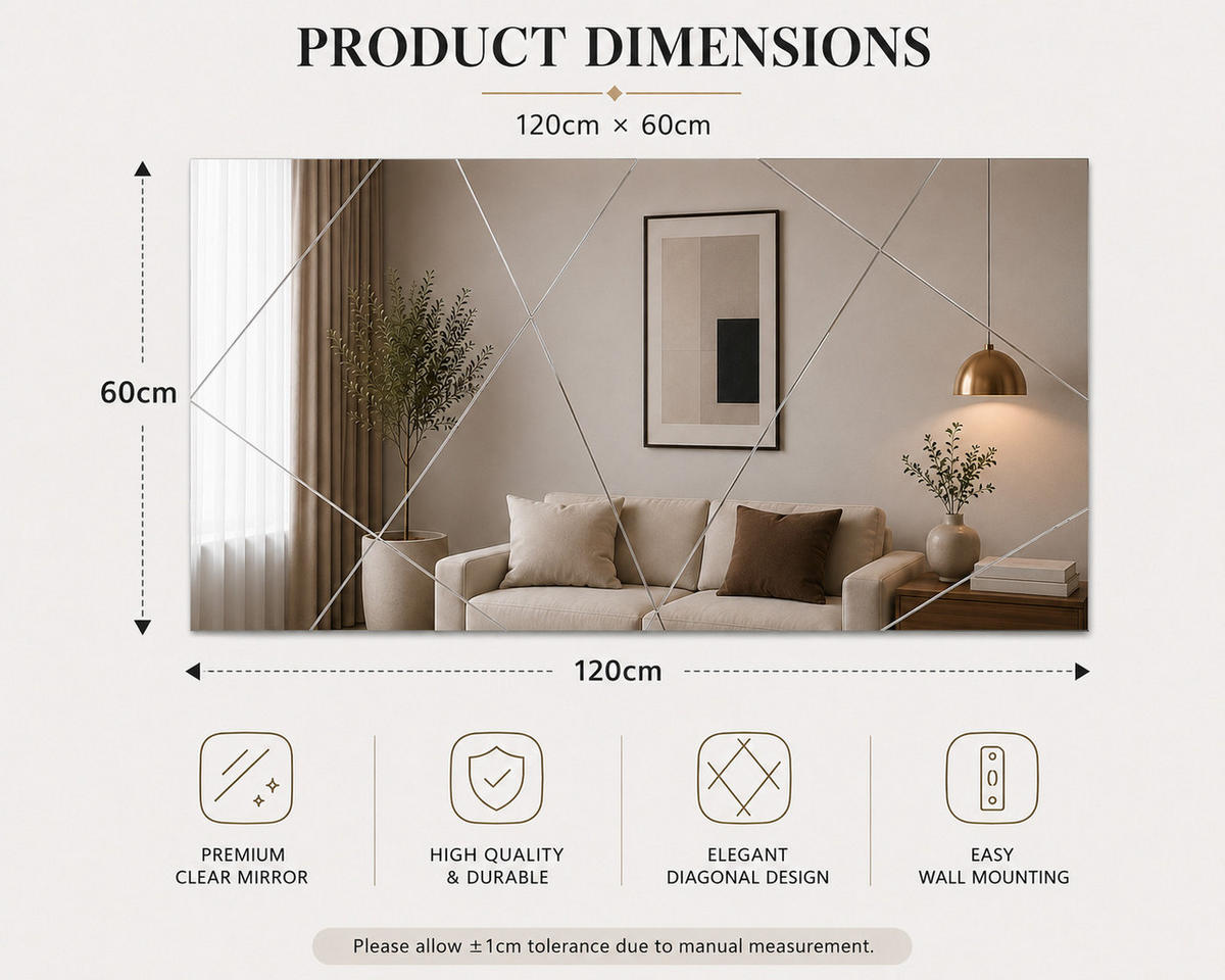 SPIEGEL Exquisite Asymmetrisches Design 120x60 cm - Silberfarben, Holzwerkstoff (120/60/2.2cm) - moebel17