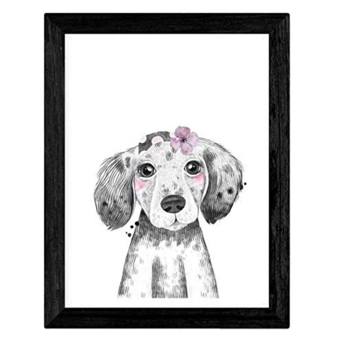 POSTER Set mit 4 Kindertiere mit rosa Kaugummi und Gläsern A4 Schwarzer Rahmen - Schwarz, Papier (29.7/3cm) - Nacnic