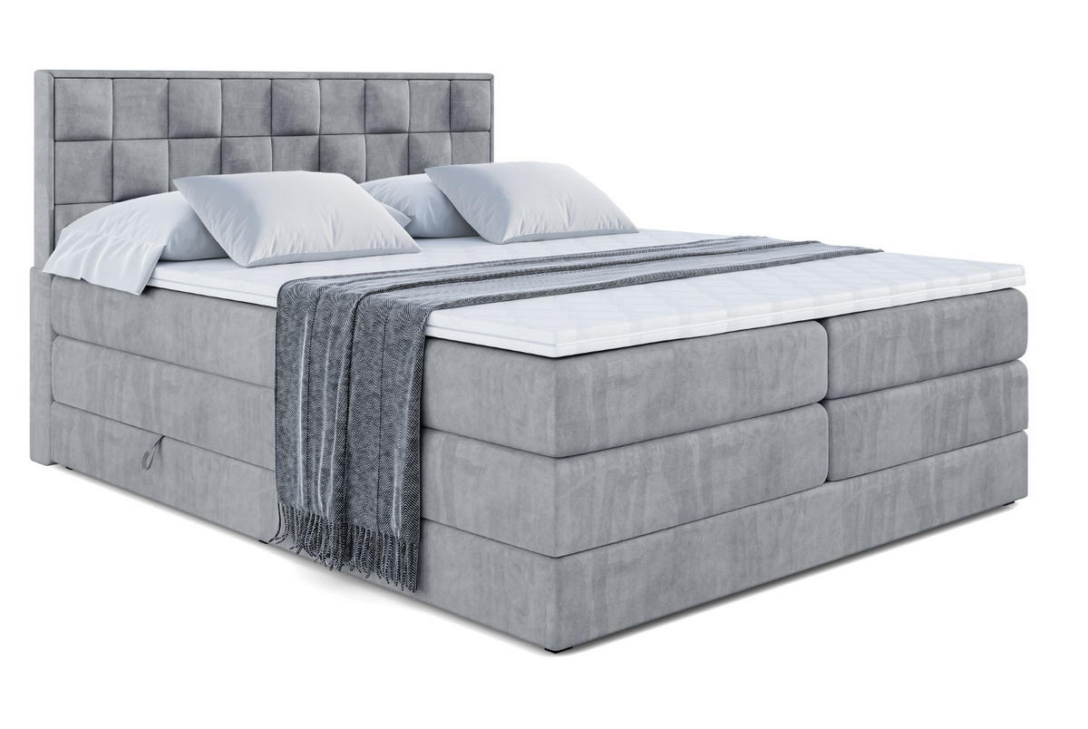 BOXSPRINGBETT ZAFIRA-BZ KING - 200 x 200 - H3/H4 - Grau - Grau, Holzwerkstoff (200/200cm) - ALTDECOR
