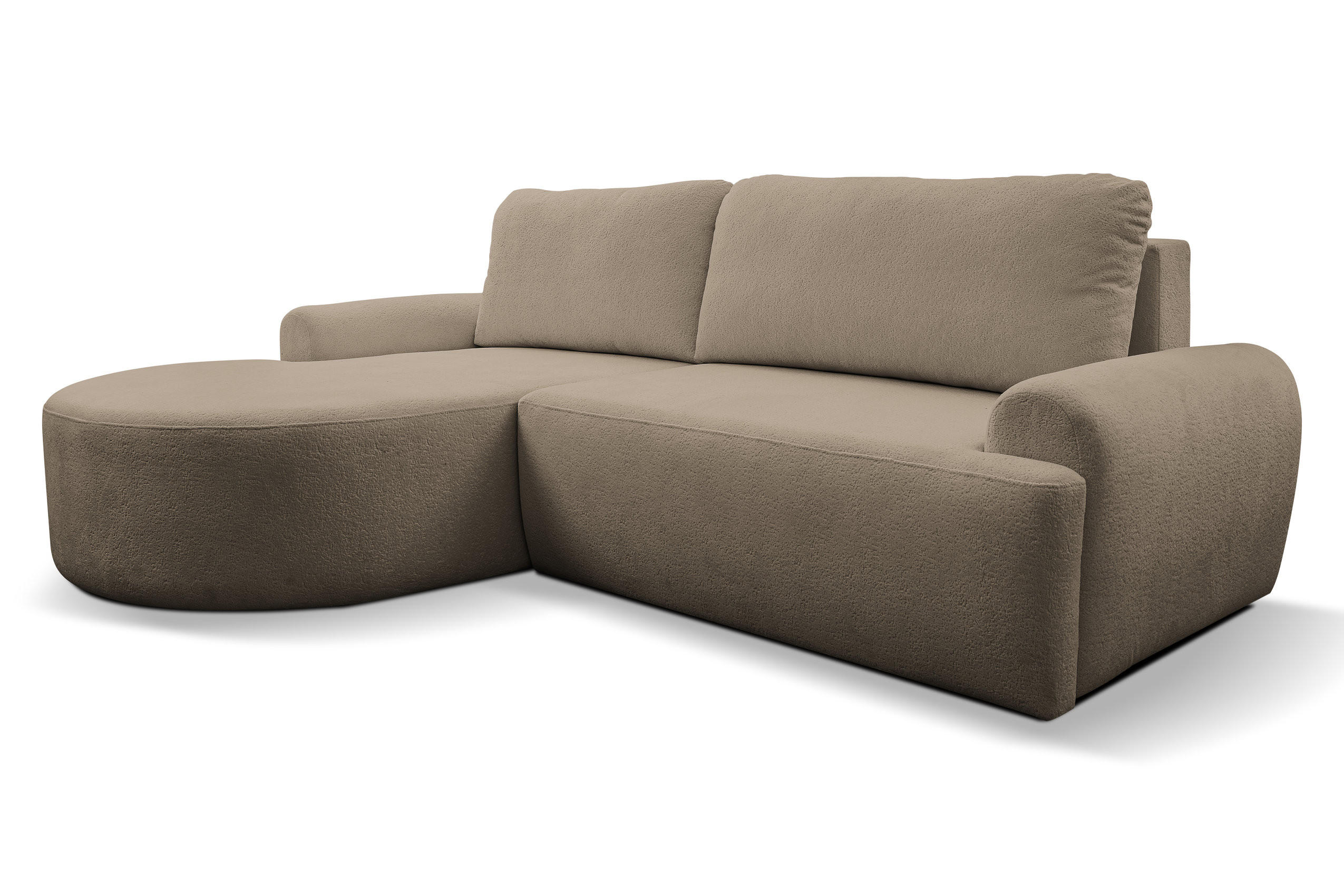 ECKSOFA Dream in L-Form mit Schlaffunktion und Bettkasten, Farbe: Braun, Bouclé-Stoff, Ottomane Links - Braun, Textil (136/260cm) - VENASI MÖBEL