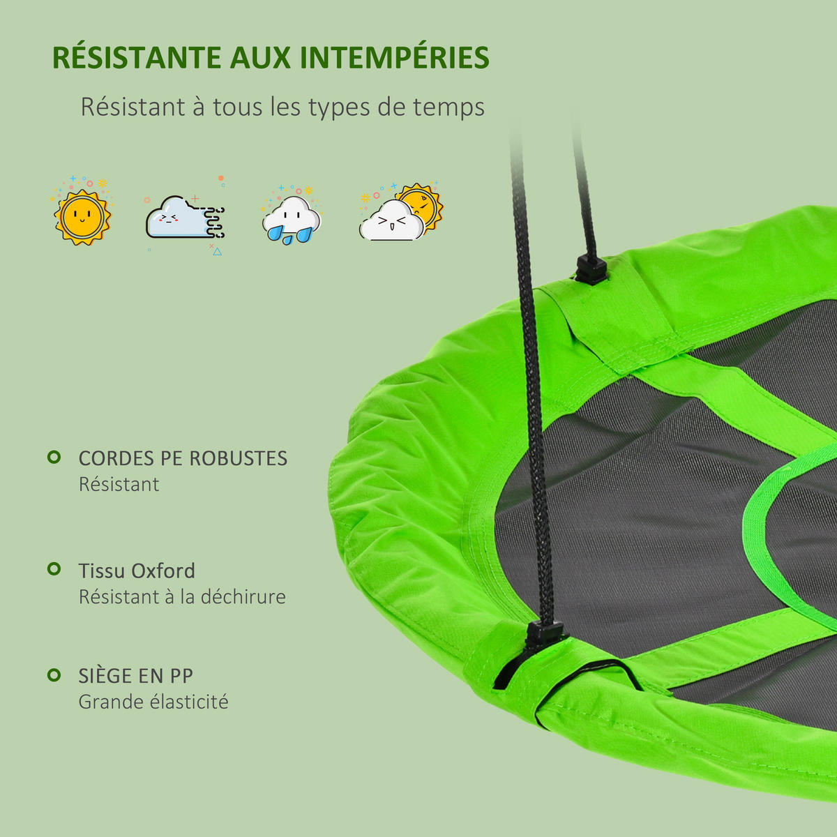 NESTSCHAUKEL DE-17952 Ø 110 cm im Korb-Design mit 4 Ringen Grün - Grün, Textil (110/110cm) - ComfortXL