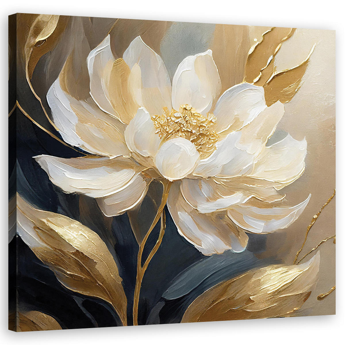 WANDBILD blumen gold glamour - Beige, Textil (50/50cm) - Feeby