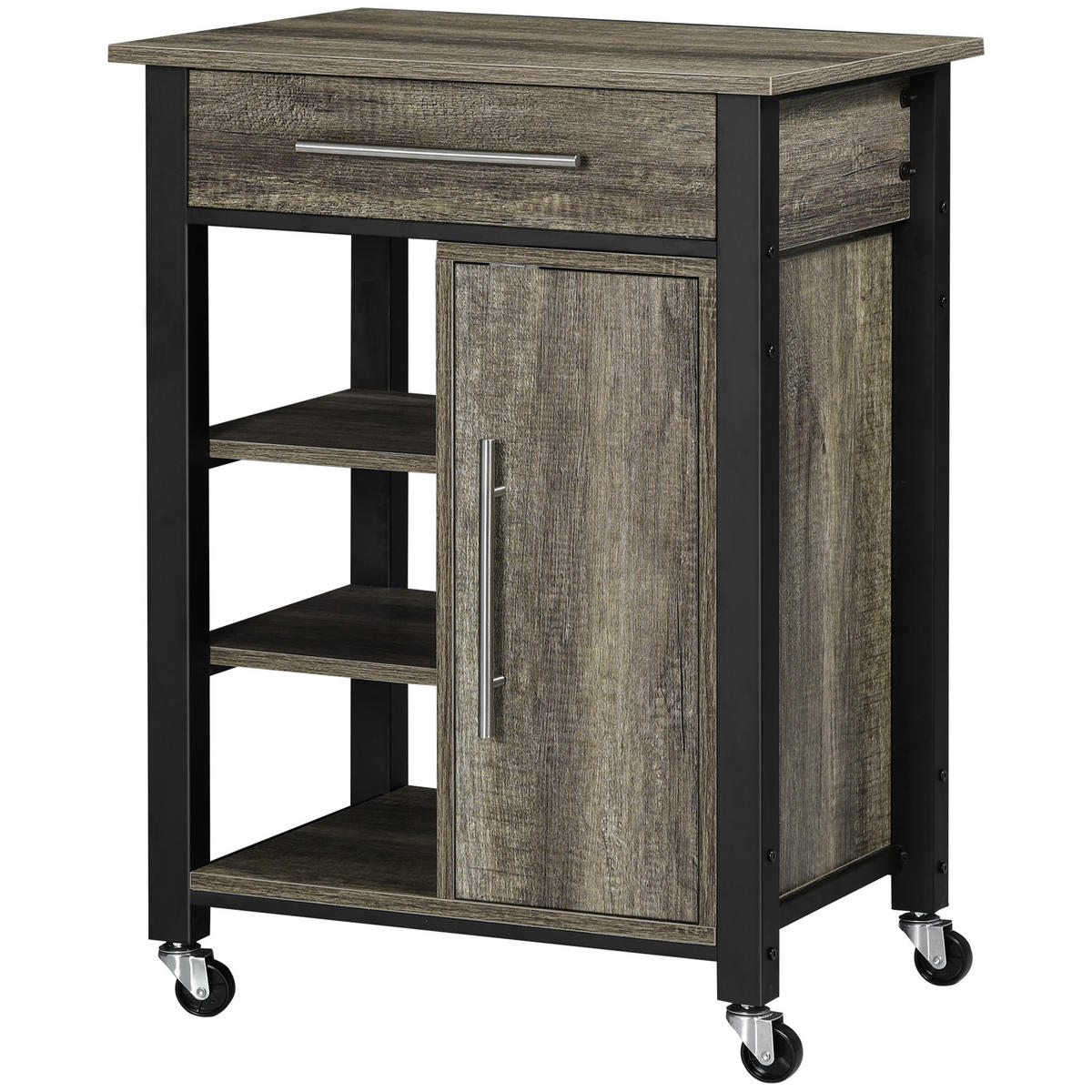 KÜCHENWAGEN, Wagen mit Schublade und Schrank, 60 x 50 x 84,5 cm, Eiche - Multicolor, Metall (60/84.5/50cm) - FORIOUS