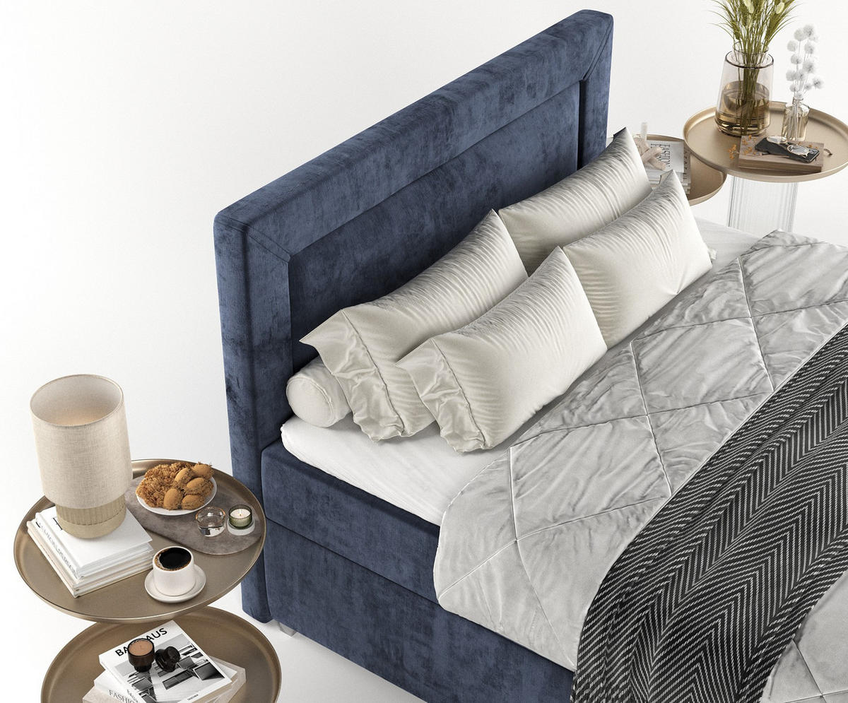 BOXBETT Lontano 120/200 cm Marineblau im Lotta Stoff - Chromfarben/Dunkelblau, Holz/Holzwerkstoff (120/200cm) - AltaBeds