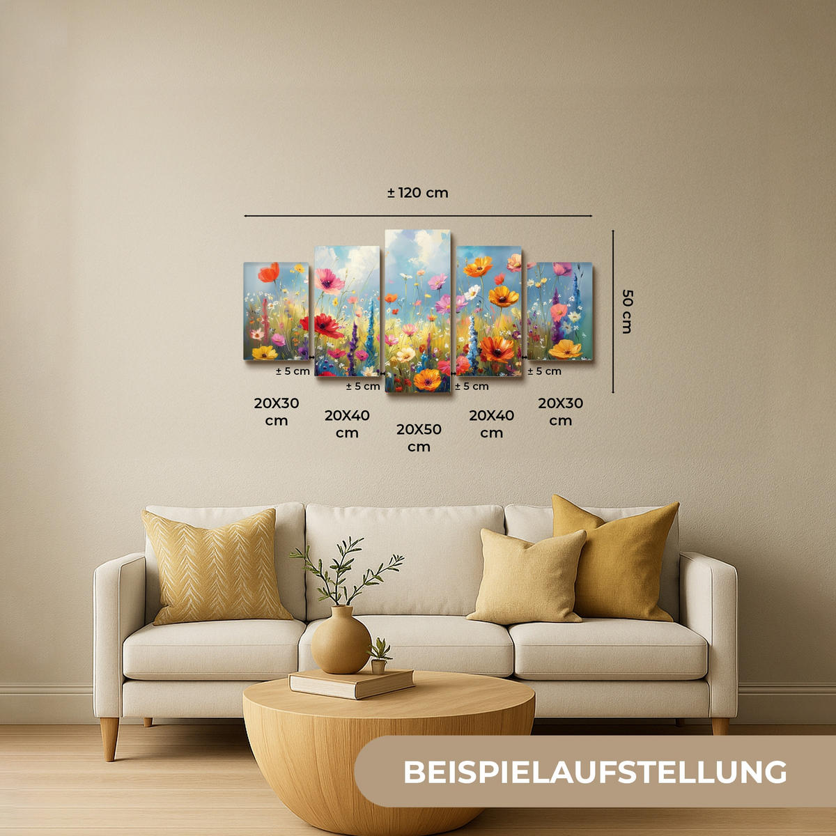 LEINWANDBILD 5er Set Blumen - Frühling - Farbenfroh - Sommerlich 100x50 cm - Orange, Textil (100/50cm) - MuchoWow
