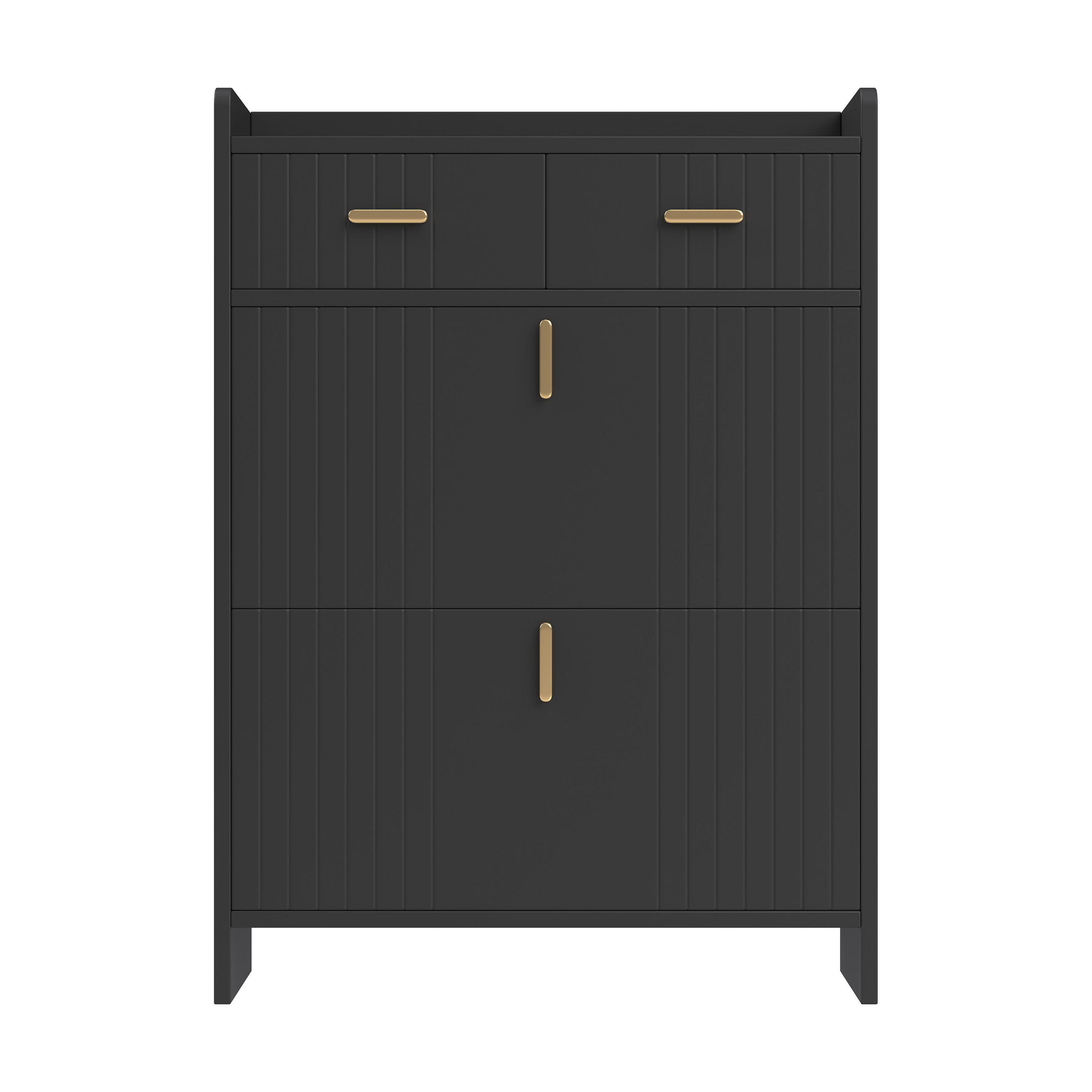 BOTNÍK úzký se 2 výklopnými přihrádkami a zásuvkami, moderní - černá, kompozitní dřevo (75/108.5/24cm) - Urban Meuble