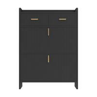 BOTNÍK úzký se 2 výklopnými přihrádkami a zásuvkami, moderní - černá, kompozitní dřevo (75/108.5/24cm) - Urban Meuble