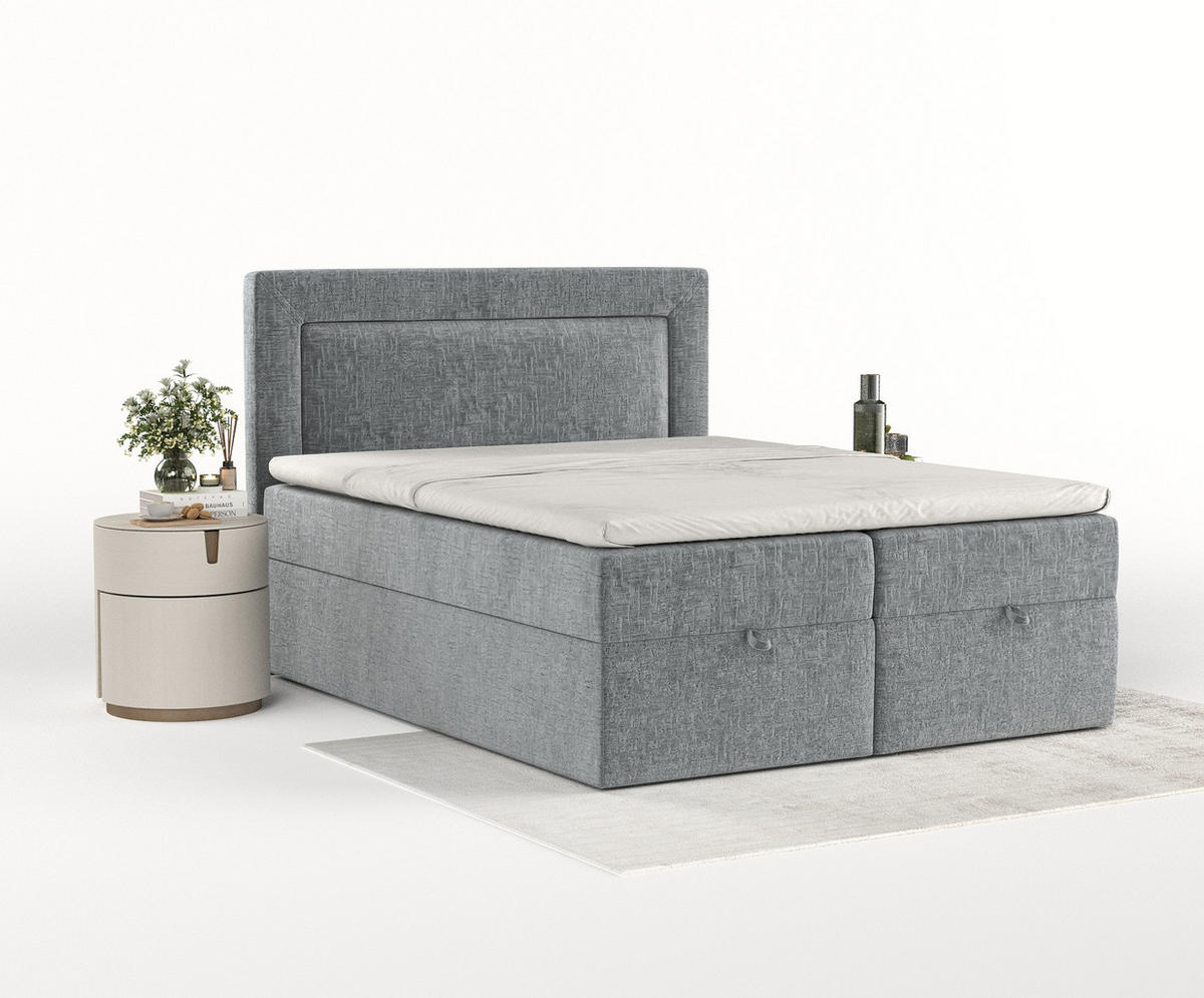 BOXBETT Palmera Blau Grau 160/200 cm - Blaugrau/Schwarz, Holz/Holzwerkstoff (160/200cm) - Maison de Reve