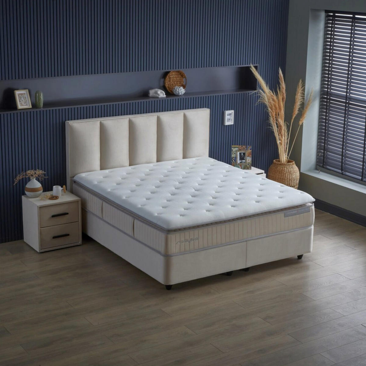 BOXBETT Shine Bett boxspringbett 120x200 mit matratze - Beige, Holz (120/200cm)