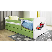 KINDERBETT Rennwagen 70x140 cm mit Matratze, Schublade, Rausfallschutz & Lattenrost, Grün - Grün, Holzwerkstoff (70/140cm) - RAUMHIRSCH FURNITURE