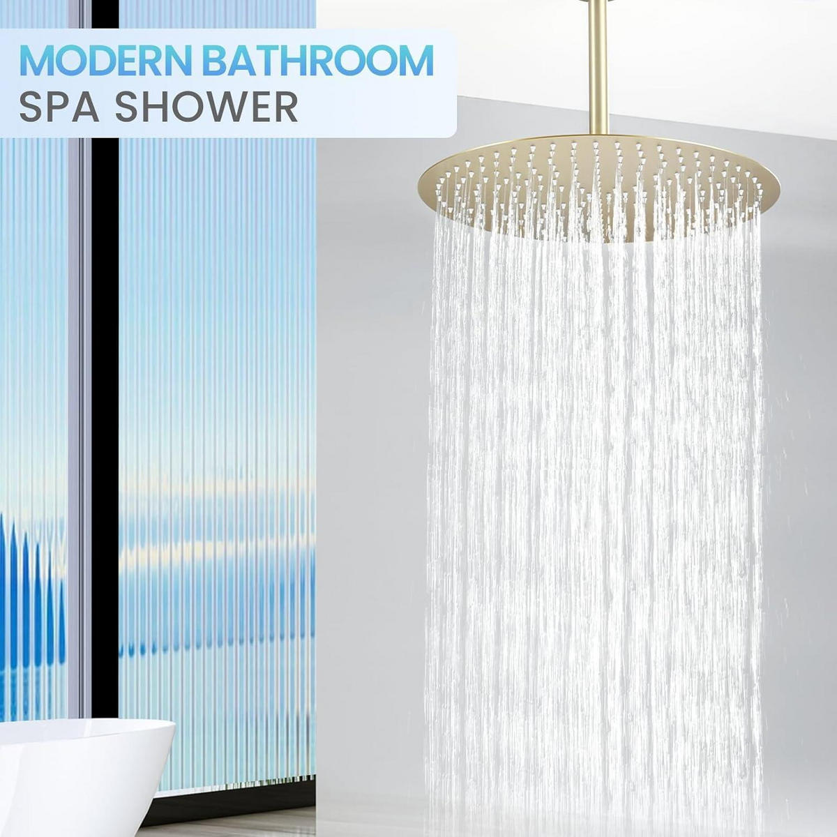 REGENDUSCHE 40 cm Edelstahl gebürstetes Gold - Goldfarben, Metall (40.6/12.7/40.6cm)