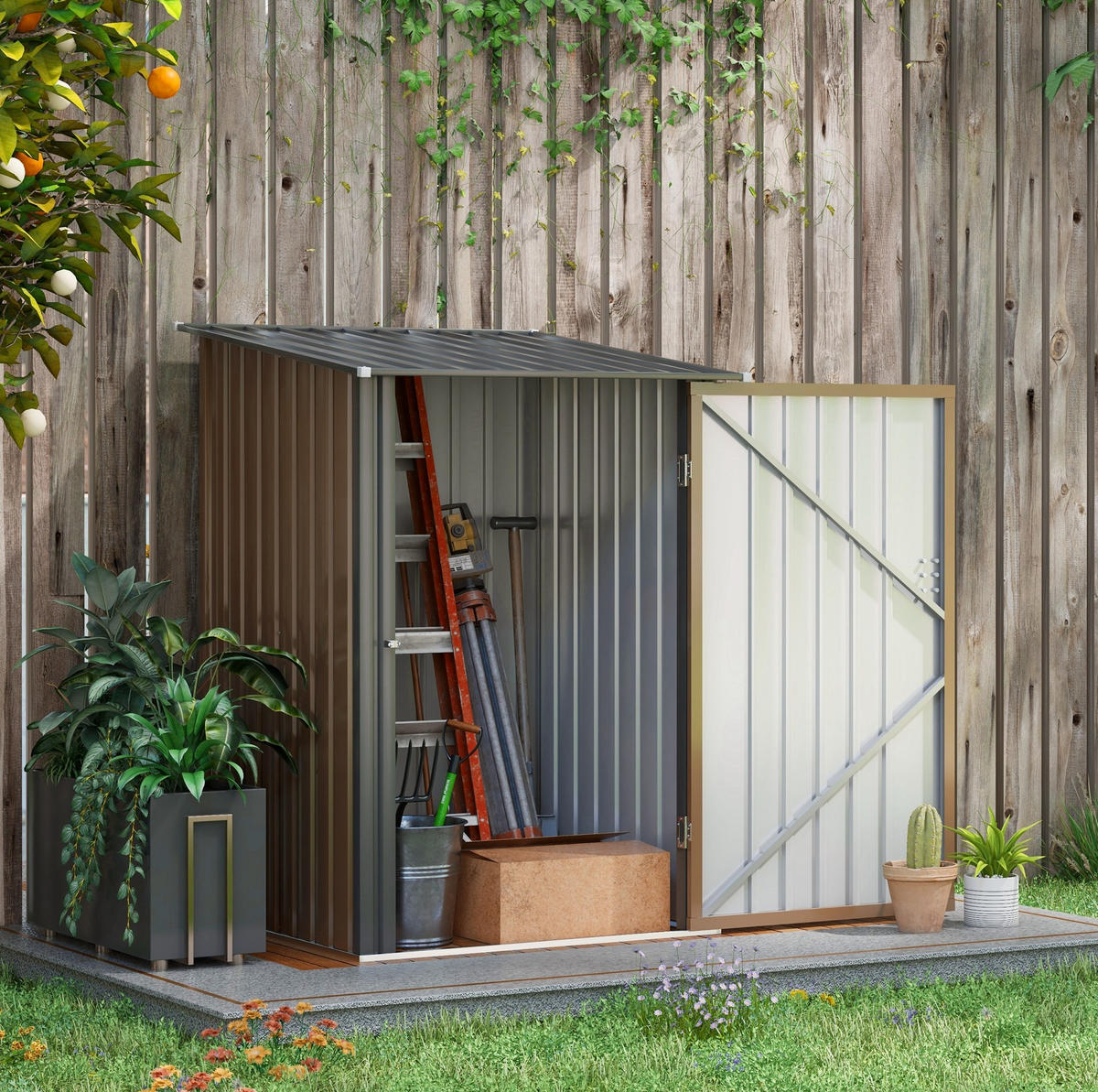 GARTENKOMMODE 100/160/103 cm Braun aus Stahl mit abschließbarer Tür - Braun, Metall (103/160/100cm) - OKMYHOME