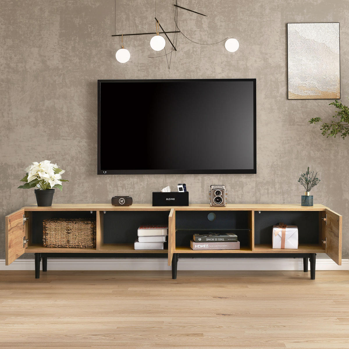 TV-ELEMENT mit LED 175 x 31 x 41 cm MDF Light Oak - Braun, Holzwerkstoff (31/41/175cm) - Beauniv