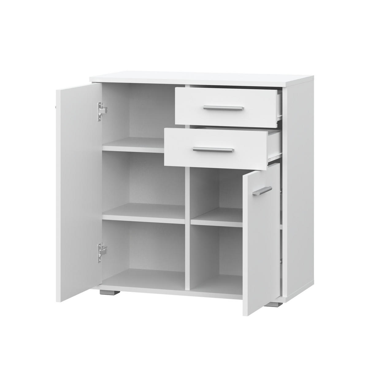 SIDEBOARD FAUSKE KOM2-2D2S Schubladen Weiß - Silberfarben/Weiß, Holzwerkstoff/Kunststoff (69/74/34cm) - Komodee