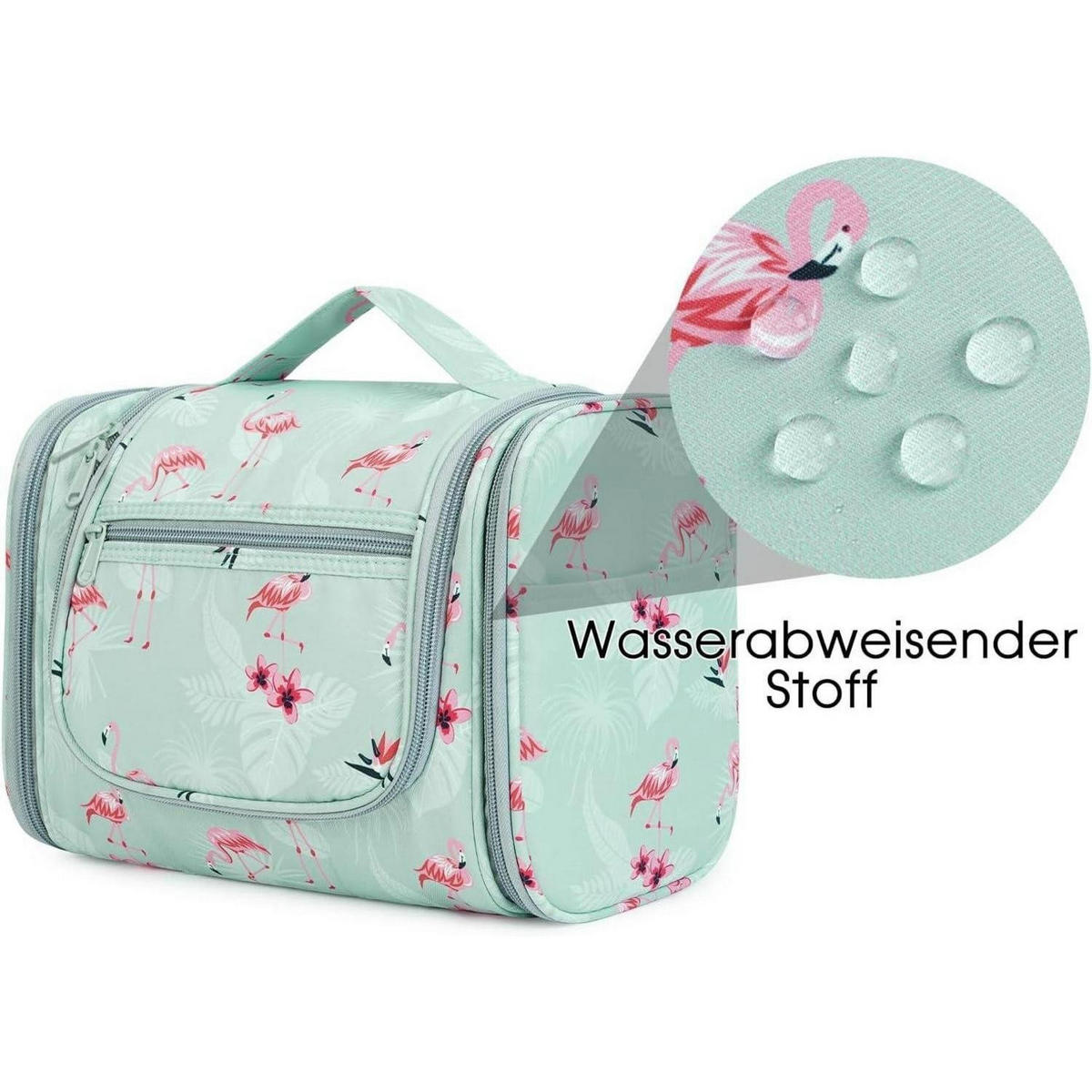 KULTURTASCHE zum Aufhängen mit Flamingo-Muster, extra groß - Multicolor, Textil (5/2/5cm)