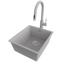 UNTERBAUSPÜLE GRANIT London, 2-er set Grau 41/47 cm 1 Becken + Küchenarmatur 40/20 cm + Ablauf-Set ab 45er Unterschrank - Chromfarben/Grau, Kunststoff (41/20/47cm) - Primagran