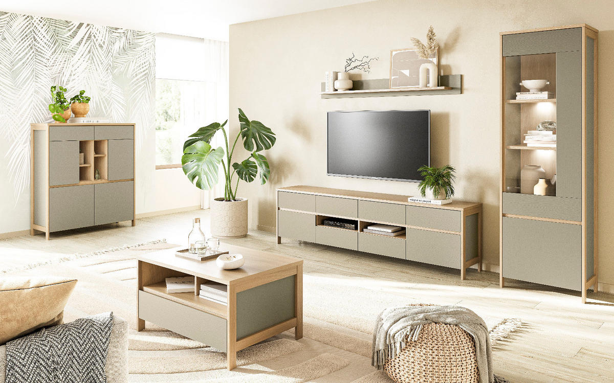 WANDBOARD Salbei grün, Eiche 180 cm, Wandregal skandinavisch - Eichefarben/Salbeigrün, Holzwerkstoff/Metall (180/17/17cm) - Furn.Design