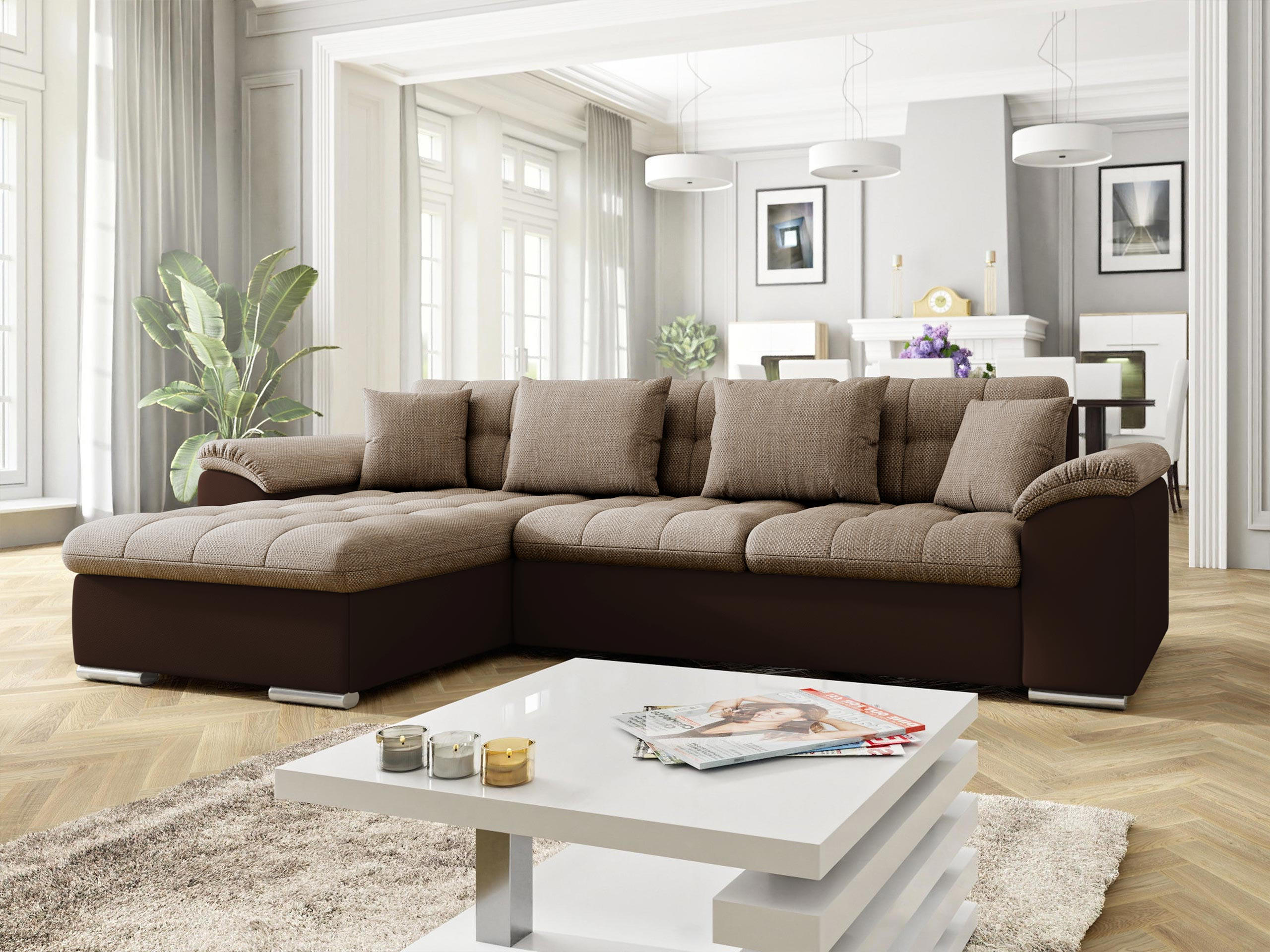ECKSOFA Diana, Seite: Links - Braun, Holz/Textil (280/160cm) - MIRJAN24
