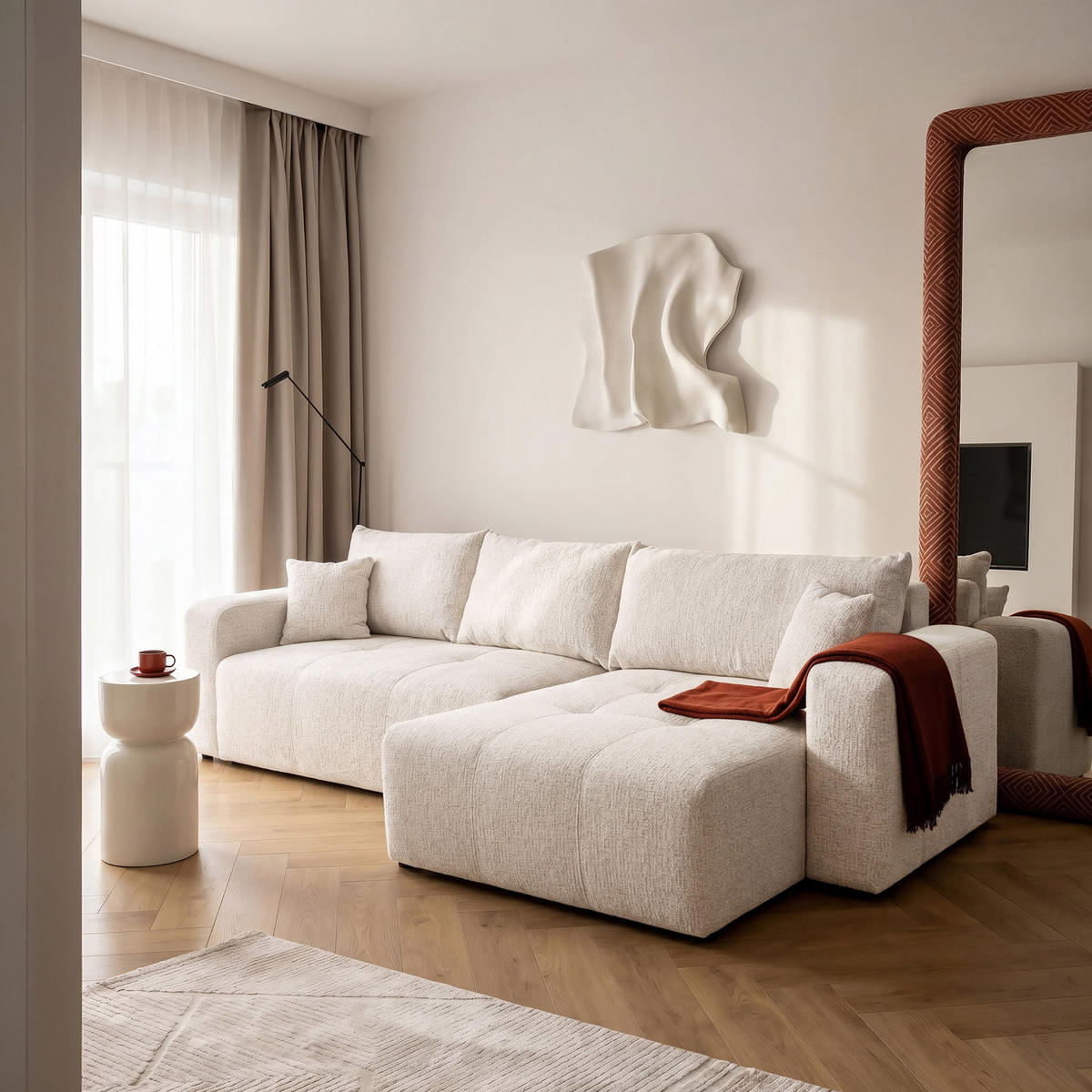 ECKSOFA PEDRO XL mit Schlaffunktion und Bettkasten Creme - Creme, Holz/Kunststoff (278/55/145cm) - Idohome