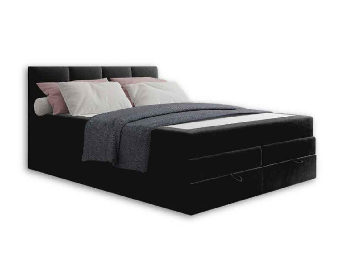 BOXBETT PRADO 140/200 in Velours Schwarz - Schwarz, Holz/Holzwerkstoff (140/200cm) - Deine Möbel 24