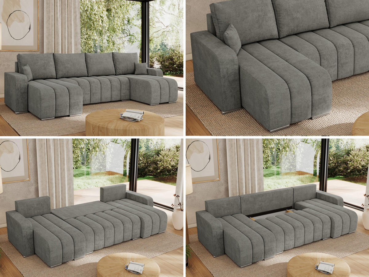 WOHNLANDSCHAFT KIRASSO U Grau Struktur - Grau, Textil/Metall (320/86/147cm) - MKS