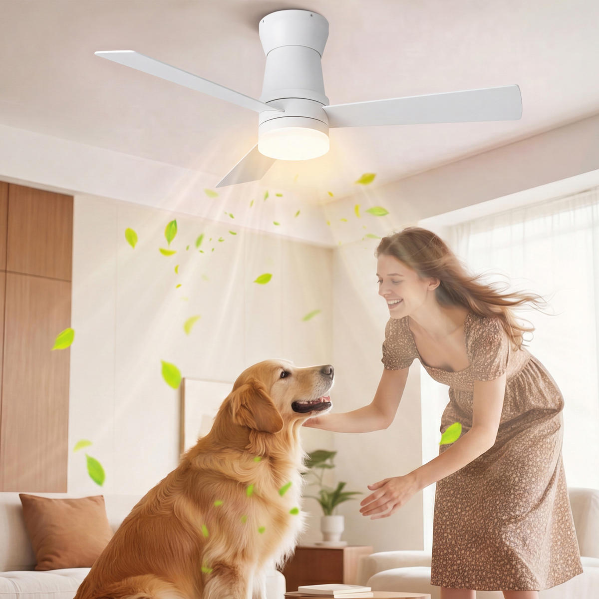DECKENVENTILATOR Direktmontage Weiß 3 Flügel Tri Color LED Timer - Weiß, Kunststoff (132/132/28cm) - CASIVA