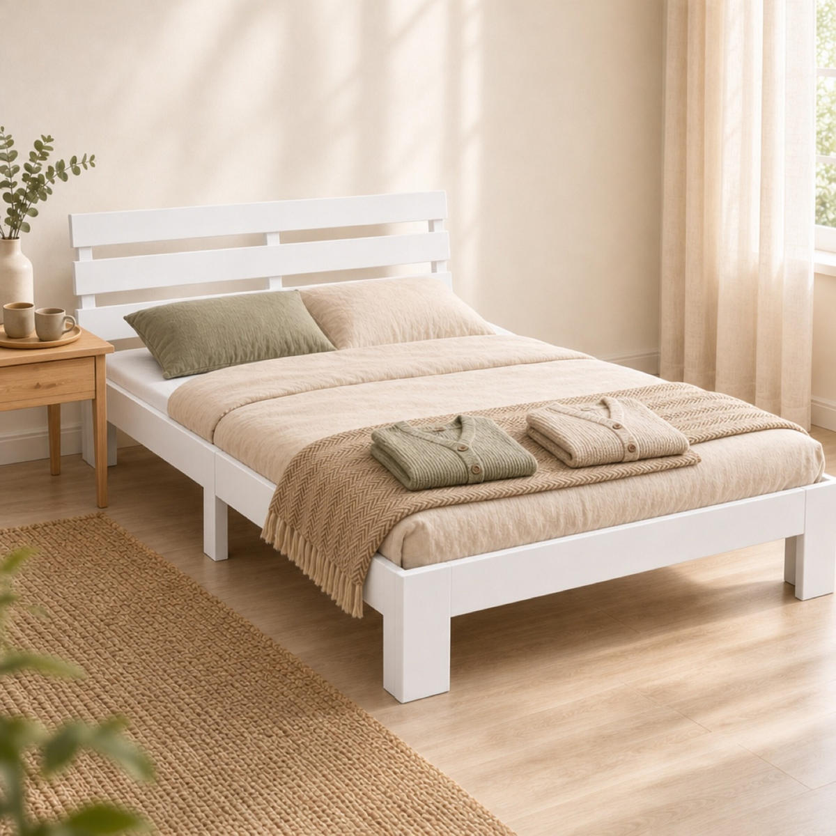 BETT Weiß Massivholz mit Lattenrost 120x200 cm - Weiß, Holz - Relaxdays