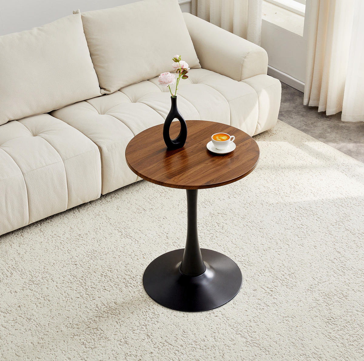 BEISTELLTISCH 60/60/72 cm in Walnuss/Schwarz aus MDF und Metall, rund - Schwarz, Holzwerkstoff (60/60/72cm) - Flora Grace