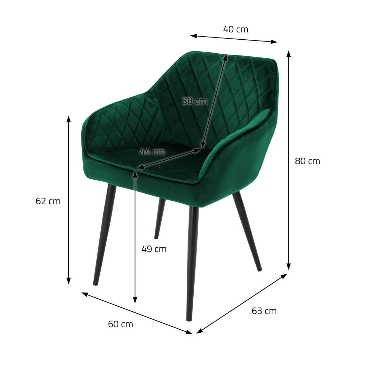 ESSZIMMERSTUHL Samt Grün 4er Set - Dunkelgrün, Textil (60/80/63cm) - ML-DESIGN