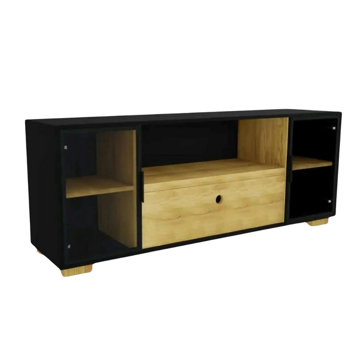 TV-SCHRANK Eiche/Schwarz CARLA - Eichefarben, Holz (180/70/45cm) - Rawood Furniture