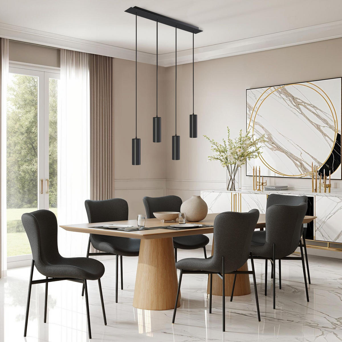 HÄNGELEUCHTE Lumea,75 x 9 x 146 cm ,schwarz - Schwarz, Metall (9/75/146cm) - tectake