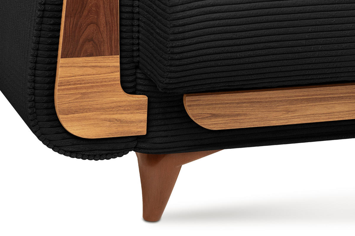 3-SITZER-SCHLAFSOFA GUSTAVO II mit Armlehnen, Schwarz - Schwarz, Holz/Holzwerkstoff (230/98/98cm) - KONSIMO®