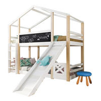 HAUSBETT 90/200 cm in Weiß mit Rutsche, Leiter und Tafel - Weiß, Holz (90/200cm) - Flora Grace